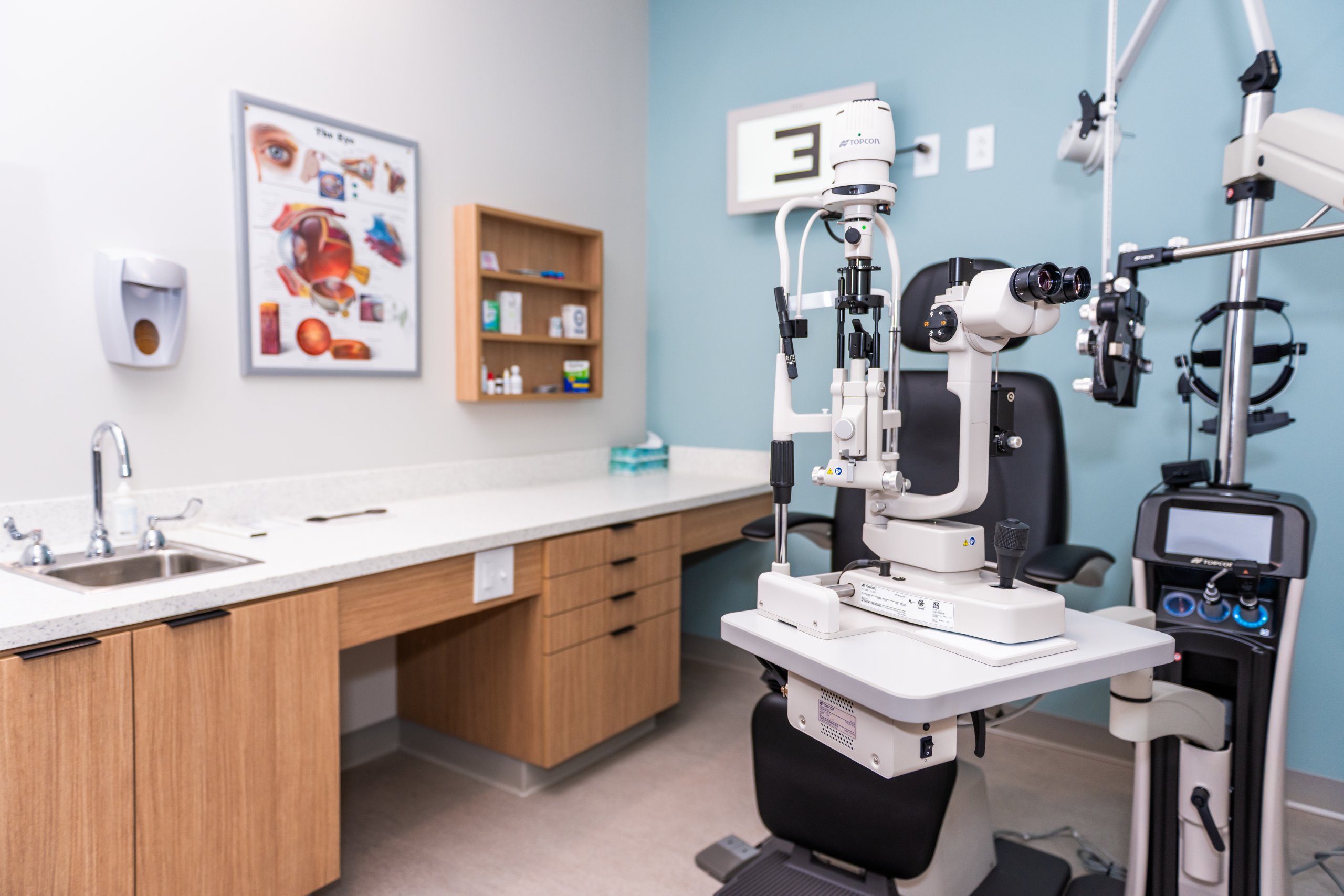 Exam room in which a comprehensive eye exam would take place